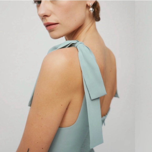 With Tags Reformation Celadon Green Westerly Tie Strap Maxi Dress Size 6 - Picture 5 of 11